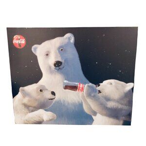 Coca-Cola Polar Bears Wall Decor Solid Wood Print Panel Canvas 16" x 20"